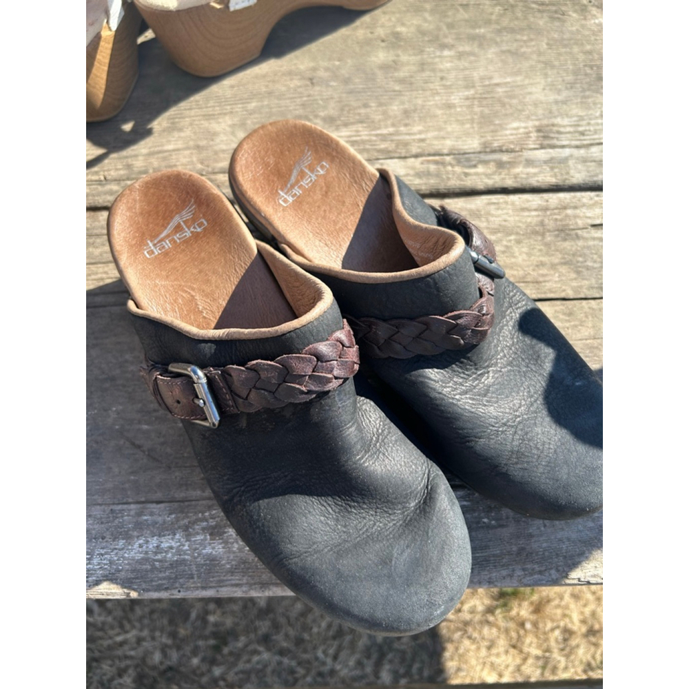 Dansko Melanie Mules Clogs Black Leather Braided Buckle Women Eu 39